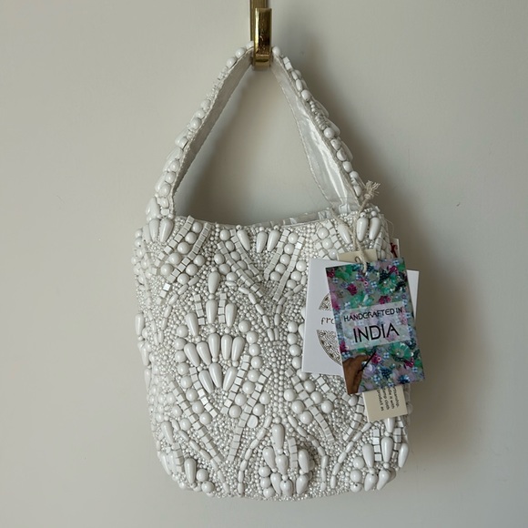 Handbags - Viral White Beaded Bucket Bag